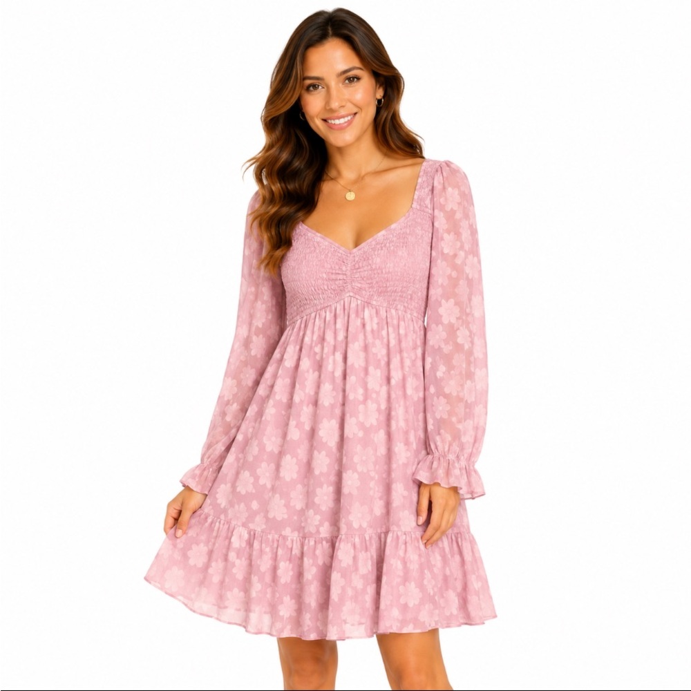 💥NWOT💥CHARMED HEARTS Pink Floral Smocked Babydoll Dress Size XL
